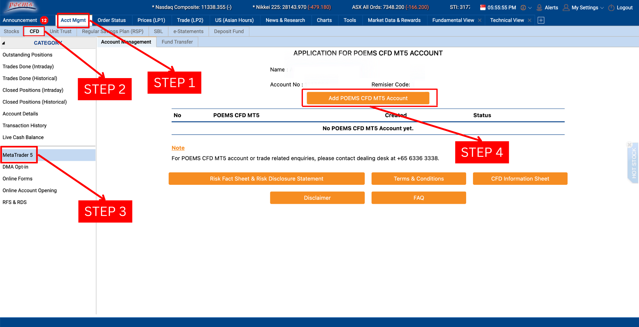 open POEMS CFD MT5 account step 1